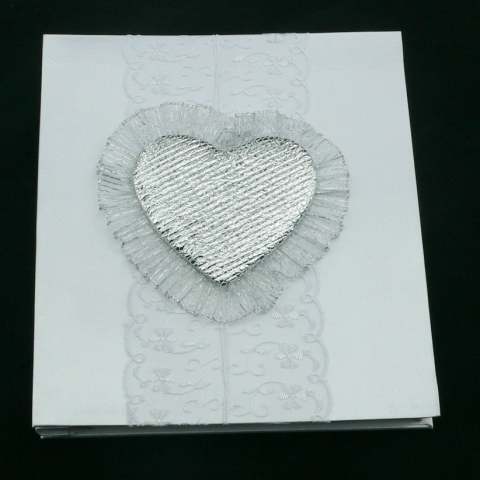 White Wedding Photo Album Large Silver Heart with Lace Frill
